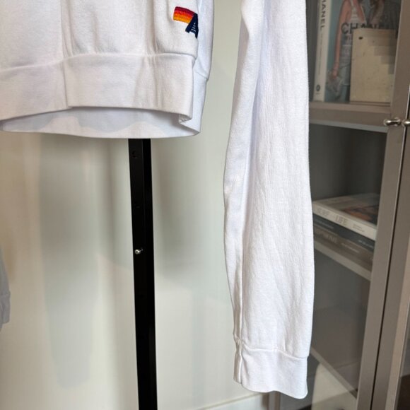 Aviator Nation Aspen Embroidered Sweatshirt Cropped Crewneck White Pullover L - Picture 5 of 7